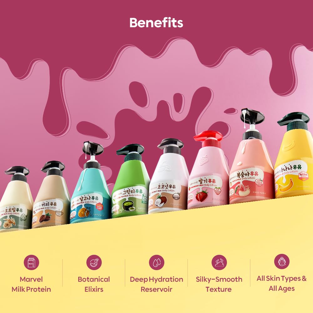 KWAILNARA Strawberry Milk Body Lotion (19.75 Fl Oz) – Deeply Hydrating & Lightweight Korean Body Lotion | Milk Protein, Royal Jelly, & Strawberry Extract for Smooth Skin | Paraben-Free & Non-Greasy
