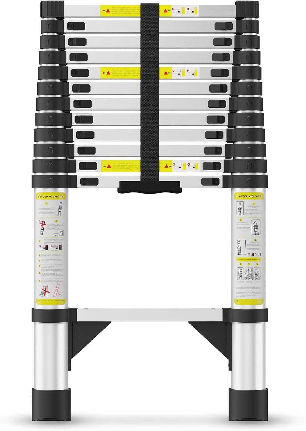 Telescoping Ladders,12.5 FT Aluminum Telescopic Ladder with Triangle Stabilizers and Non-Slip Feet,Portable Collapsible Extension Ladder for Home,RV,Outdoor Work,330lbs Max Capacity