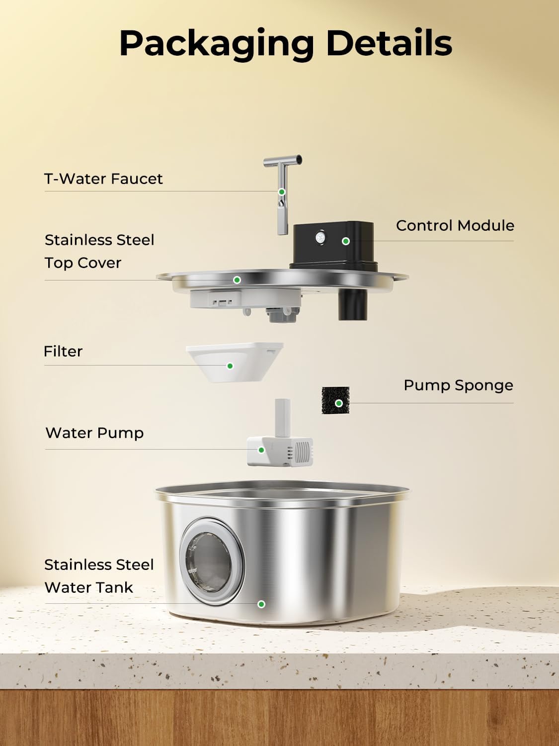 Voluas Stainless Steel Wireless Cat Water Fountain: 3.2L/108oz 3-Modes Pet Drinking Fountain Indoor Cordless Motion Sensor with Pet Water Dispenser Bowl with Water Level Window, BPA-Free, 4Filter