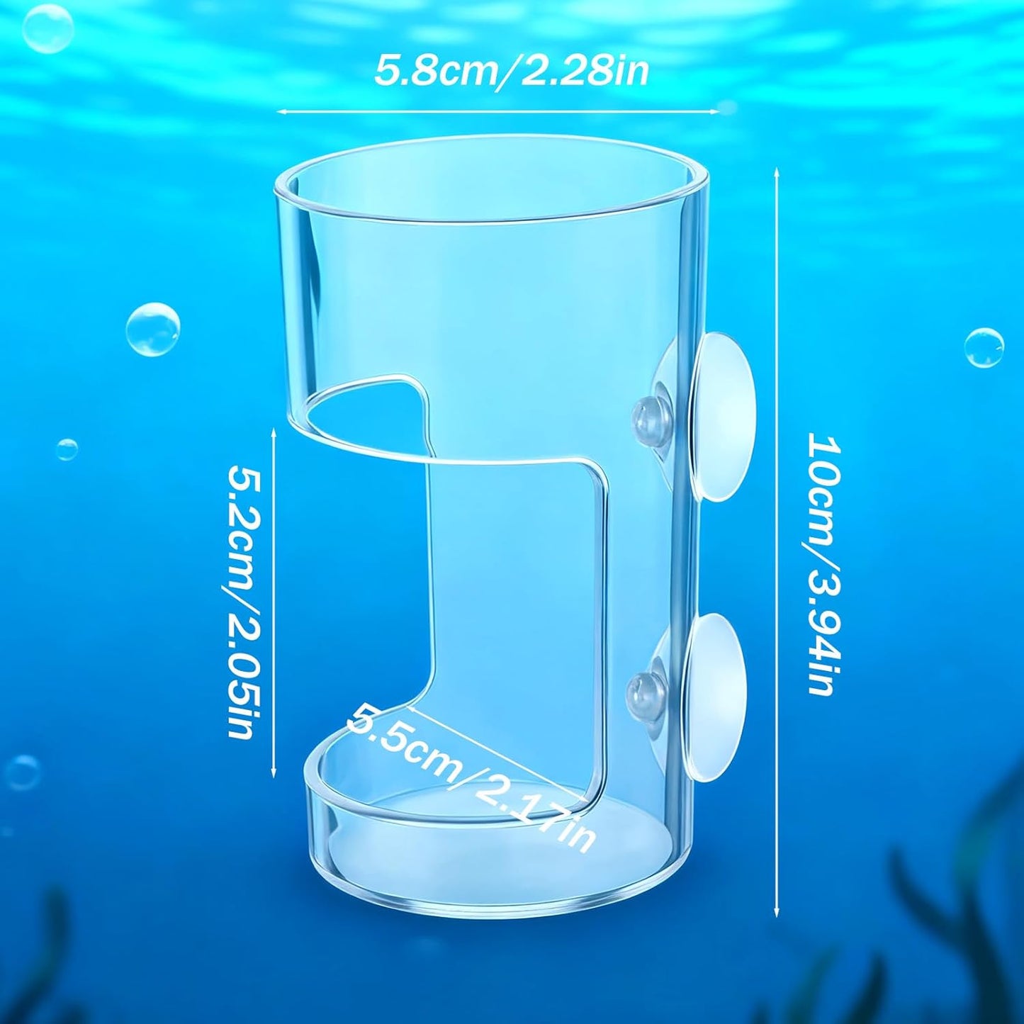 2PCS Fish Tank Feeding Tray, Fish Food Feeder with Suction Cup, Clear Aquarium Feeders, Cylindrical Fishes-Feeder, Round Aquariums & Fish-Bowls Accessories