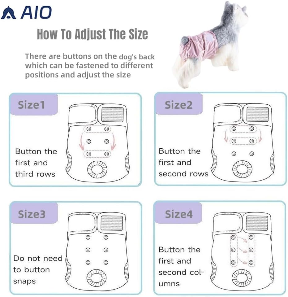 AIO Dog Diapers Female(3 Pack), Small Medium Large Highly Absorbent Wraps Reusable Dog Diapers Female