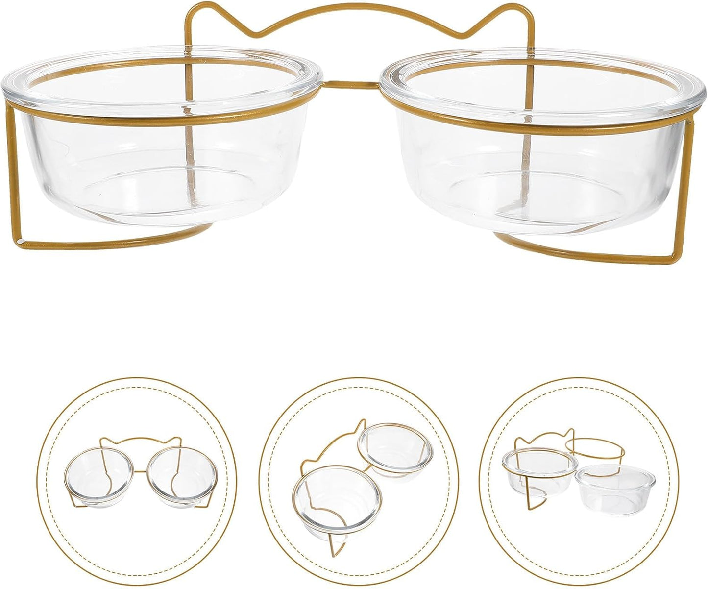 PRETYZOOM Double Raised Pet Feeding Bowls with High Tilt Glass Design and Elevated Stand, Non-Skid Cat and Dog Food Bowls for Healthy Eating, Suitable for Cats and Small Dogs