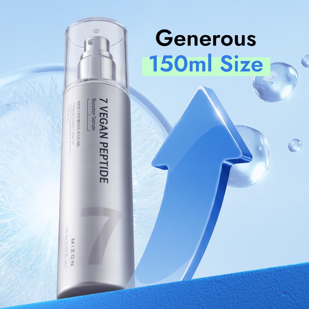 MIZON 7 Vegan Peptide Booster Serum Korean Anti-Aging Face Serum with Niacinamide & Hyaluronic Acid Hydrating Firming & Smoothing Skincare for Fine Lines & Skin Repair – 5.07 fl oz