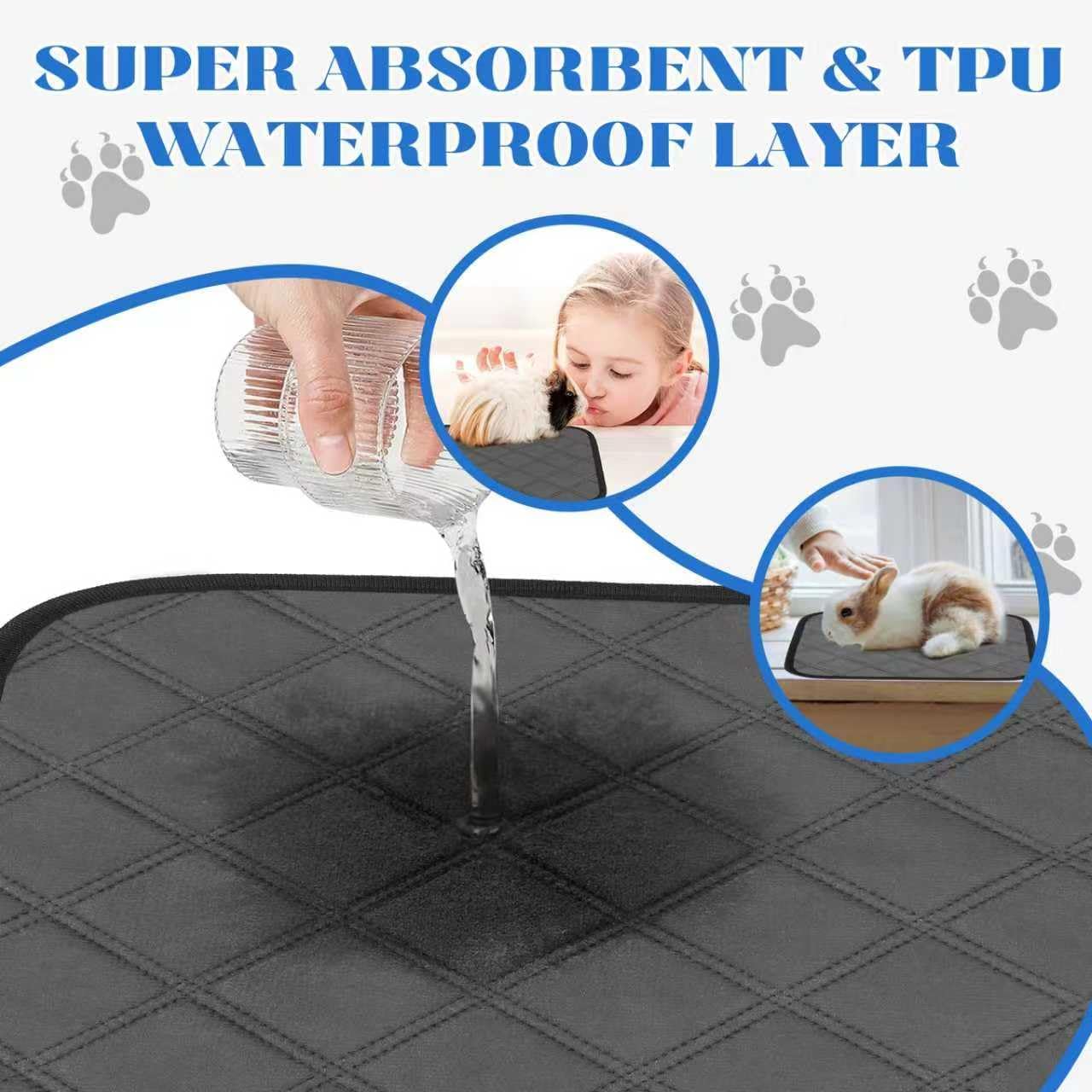 Guinea Pig Cage Liner, 8 Pack 12" x 12" Washable Guinea Pig Liner, Reusable Super Absorbent Cage Liners with Anti-Slip Backing for Small Animals, Rabbits, Hamsters, Rats