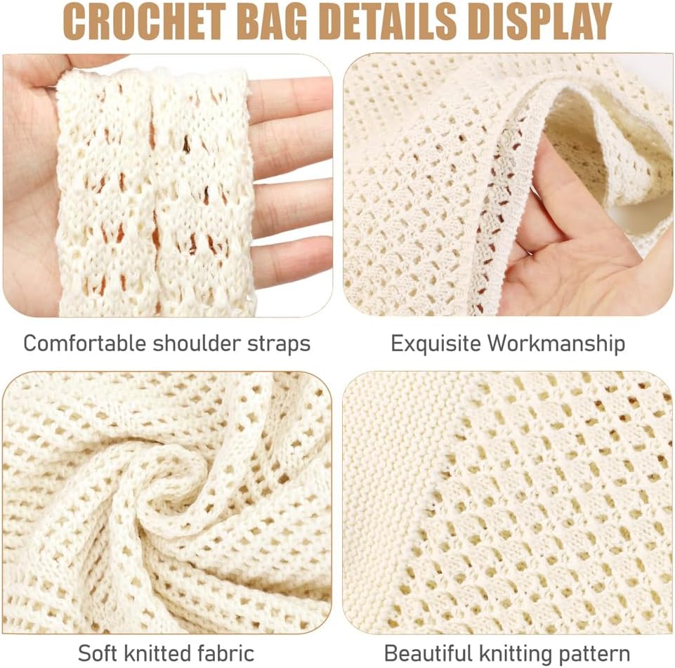COOKOOKY Crochet Beach Tote bag Summer Beach Bag for Women Aesthetic Mesh Tote Bag Hippie Bag Knit Bag