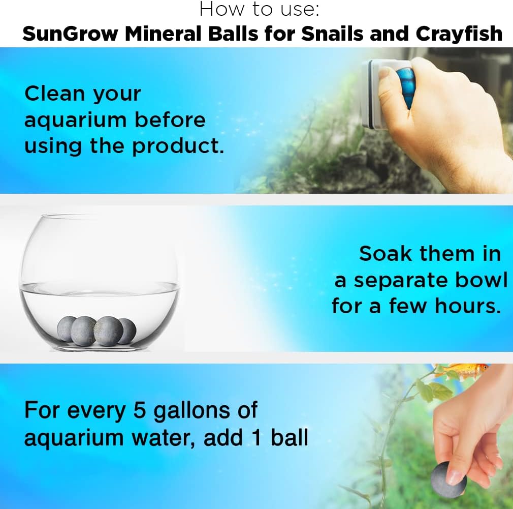 SunGrow Snail and Crayfish Energy Balls, Enhance Color, Calcium-Rich Gray Pearls for Invertebrates, Functional and Beneficial Aquarium Decor, 10-Pieces per Pack