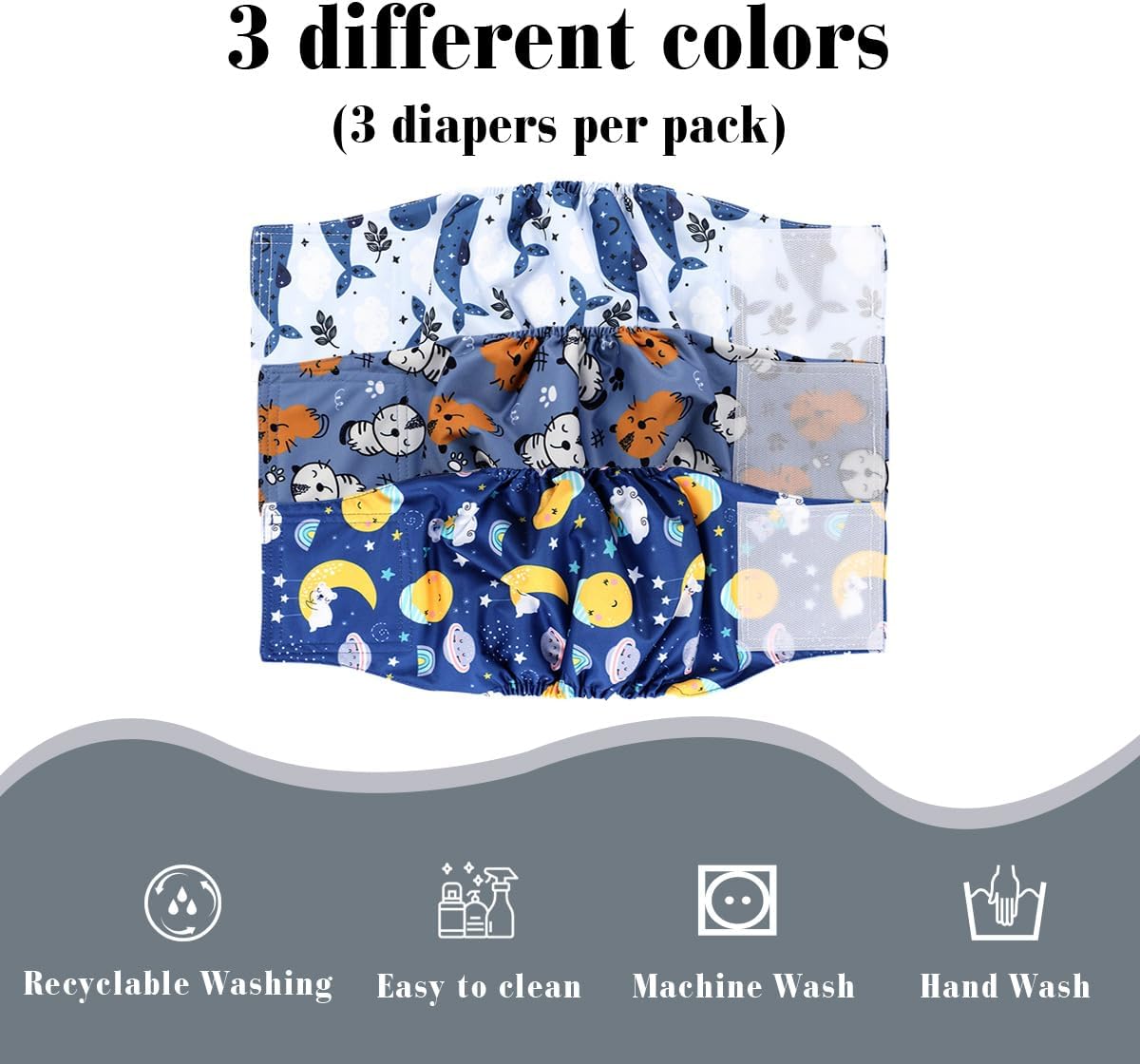 Reusable Male Dog Diaper, Washable Dog Belly Band, Durable and Absorbent Cloth Doggie Belly Wrap (Pack of 3)-Dreaming, XL