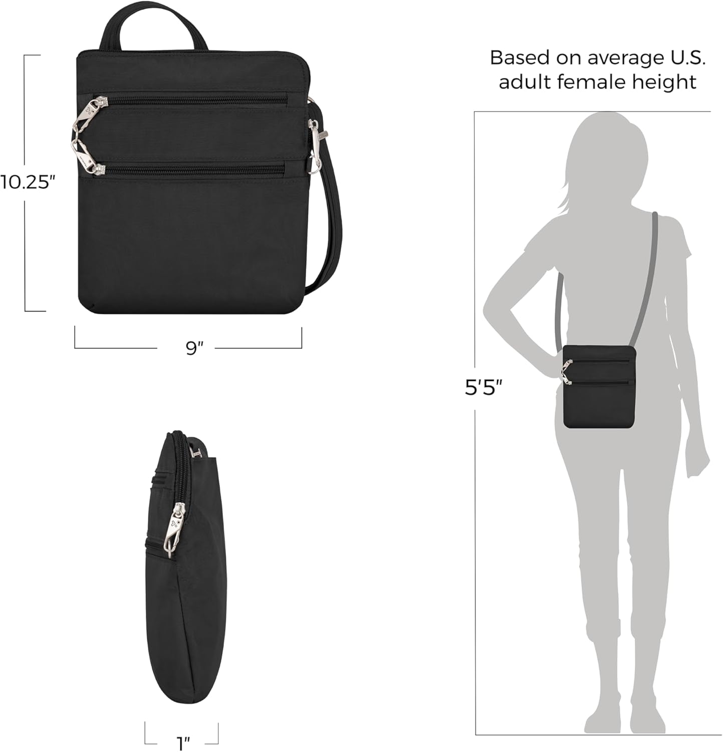 Travelon Anti-theft Classic Slim Double Zip Crossbody