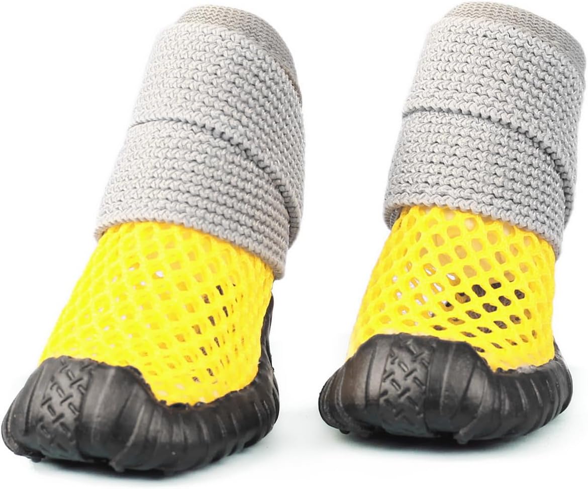 Dog Boots, Small Dog Shoes and Paw Protectors Summer Hot Pavement Anti-Slip Sole and Skid-Proof Mesh Breathable Nonslip Puppy Booties for Hardfloors Walking Running Hiking,Yellow,4#