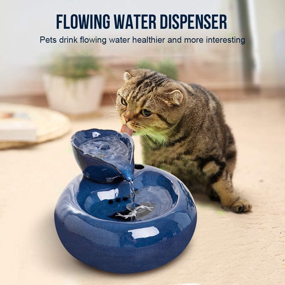 Pet Fountain Pet Water Dispenser Vertical Ceramic Automatic Circulation Filter Activated Carbon Pet Water Dispenser (Color : Blue)