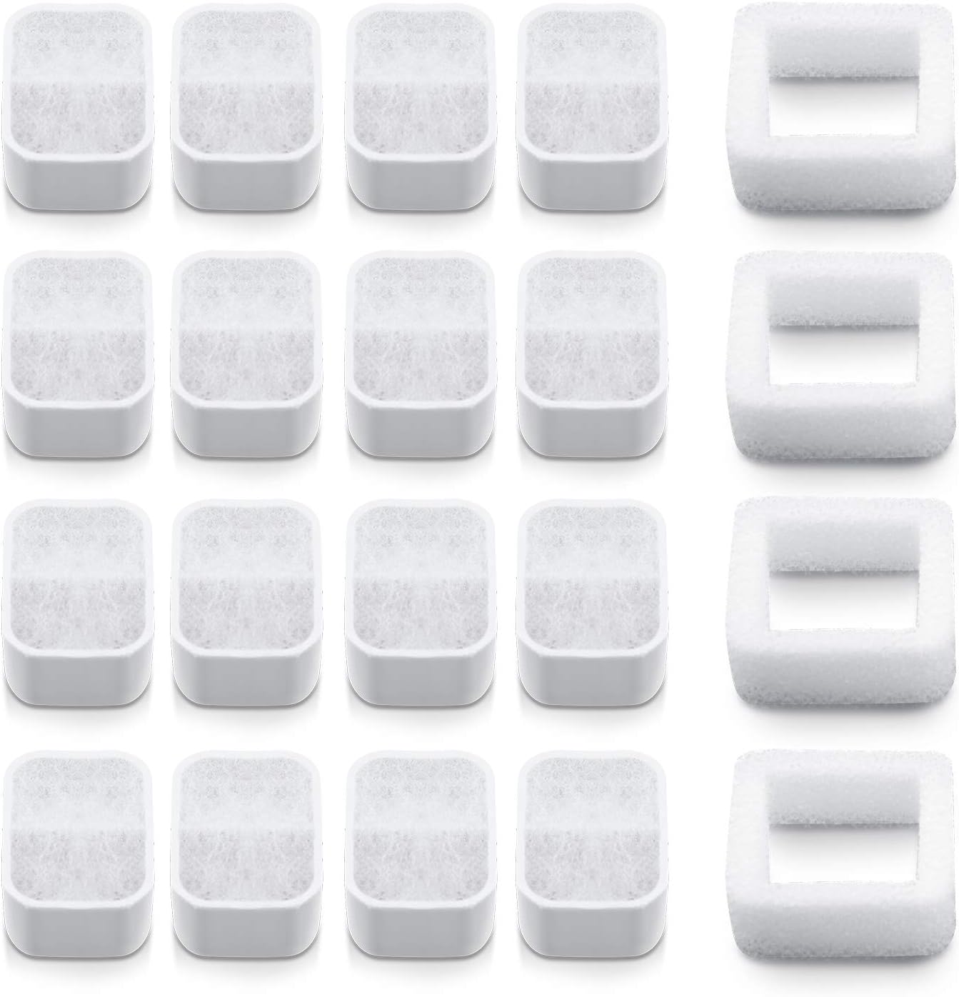 Ceramic Cat Water Fountain Replacement Filters, 16 Pack Pet Fountain Replacement Filters and 4 Pack Foam for Tritone/Fiumi Drinking Fountain
