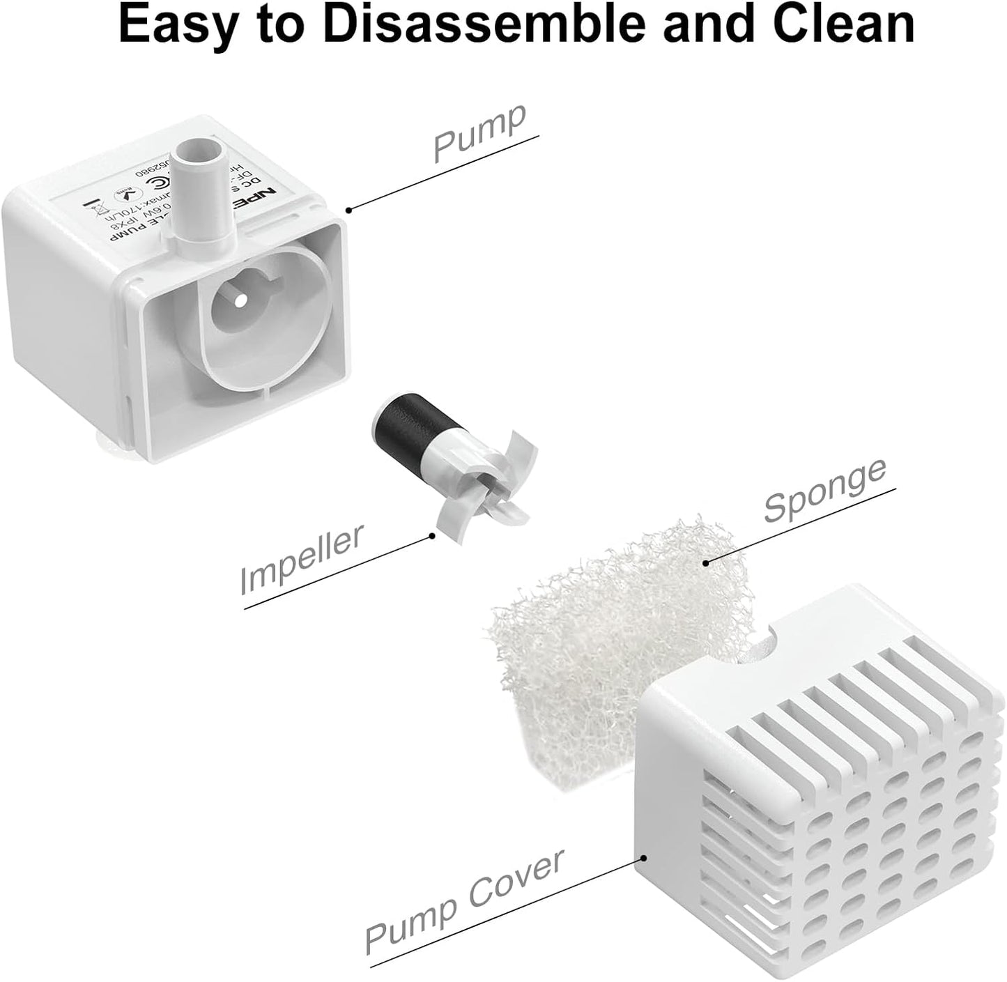 NPET Replacement Pump for Cat Water Fountain, Compatible with NPET WF050/WF020TP Pet Water Fountain
