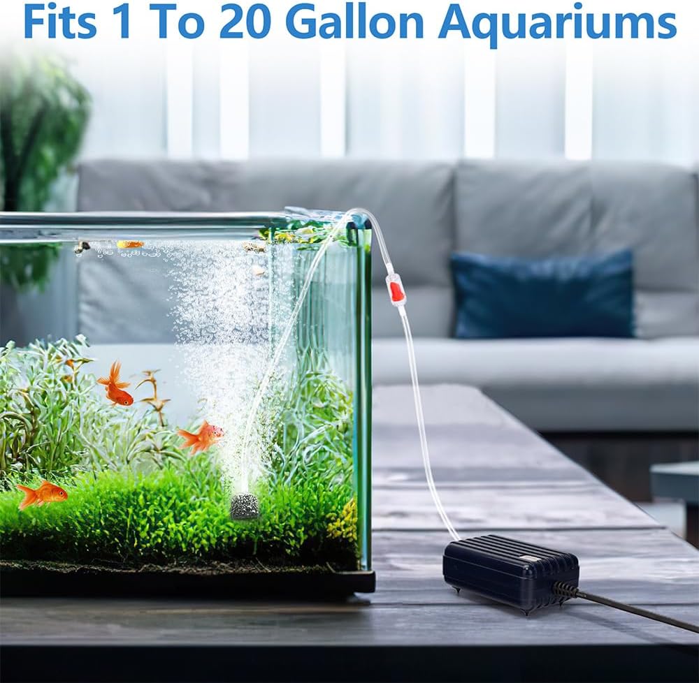 Aquarium Air Pump Compact Fish Tank Air Pump Quiet Aquarium Bubbler Aerator Buckets Oxygen Aerator Pump for 1 to 20 Gallon Fish Tanks