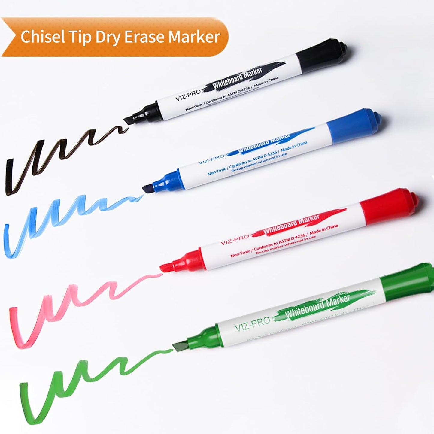VIZ-PRO Dry Erase Marker Starter Set, Low-Odor Whiteboard Pens, Eraser and White Board Cleaner, Assorted Colors, 6-Piece Kit