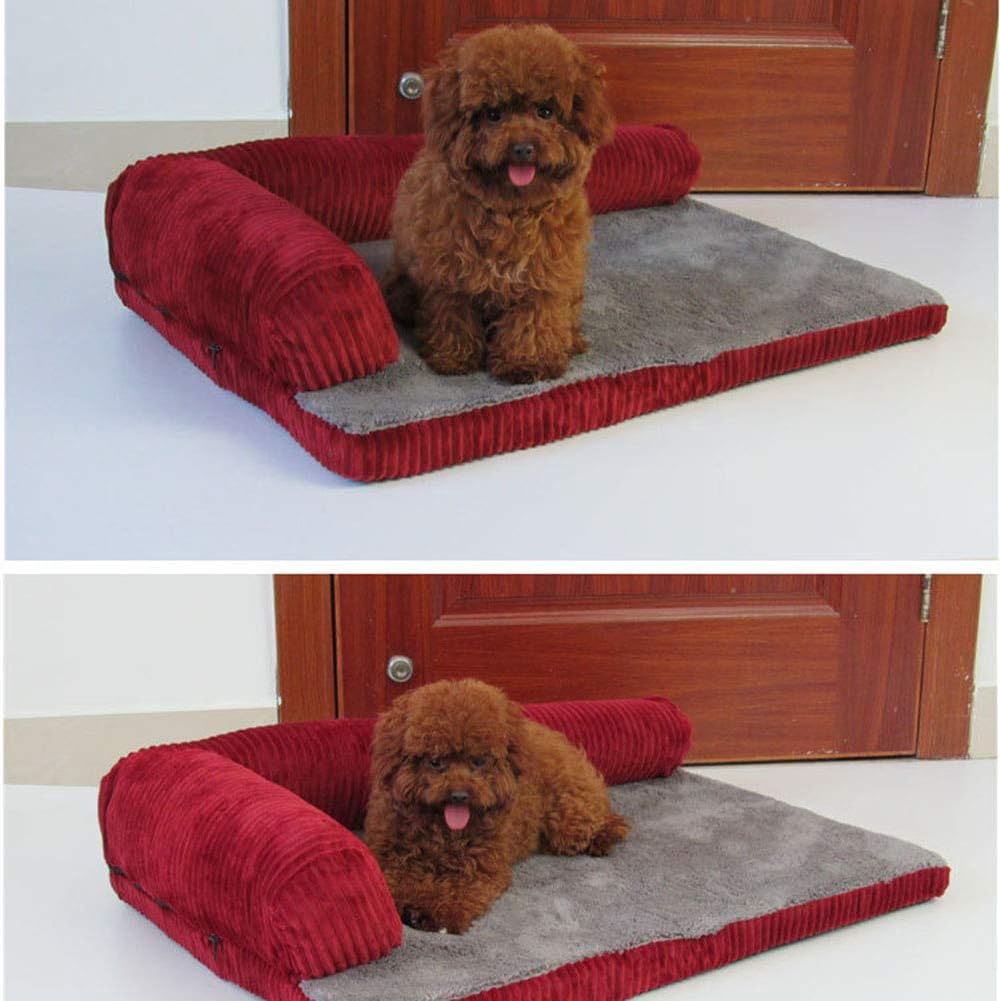 Corduroy Dog Bed High Density Sponge Dog Cushion Removable Washable Pet Bed for Small Dog Medium Large Red S (Red Large)