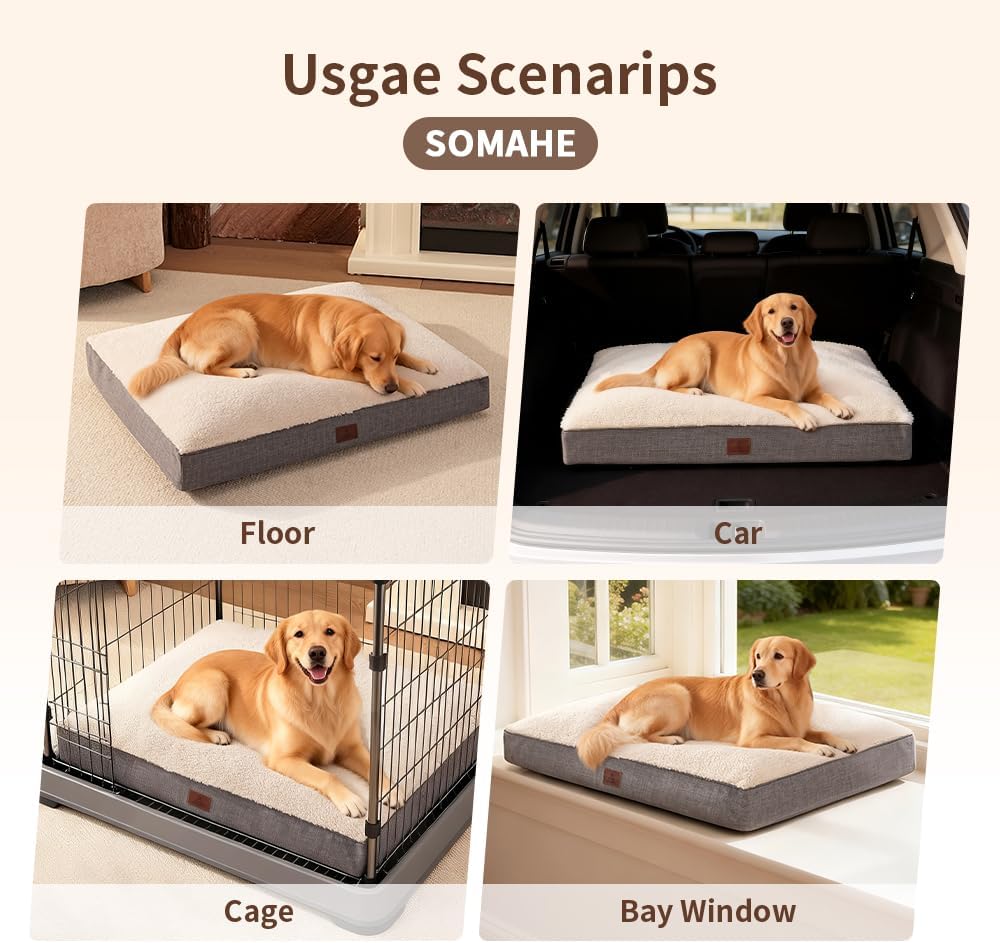 Dog Crate Bed Orthopedic Dog Bed for Small Dogs Reversible Plush Washable Pet Mat with Flat Crate Foam & Removable Cover, 35 x 27 × 4 Inch Grey