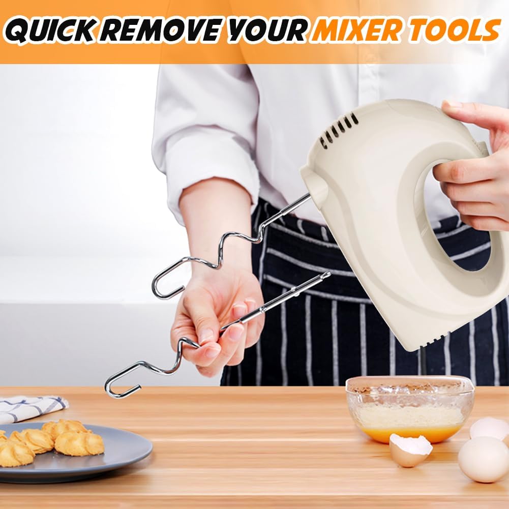 Handmixer Electric Handheld - 5 Speed Portable Kitchen Mixer Electric with 5 Stainless Steel Accessories Whisk, Food Beater for Whipping Mixing Cookies(Ivory)