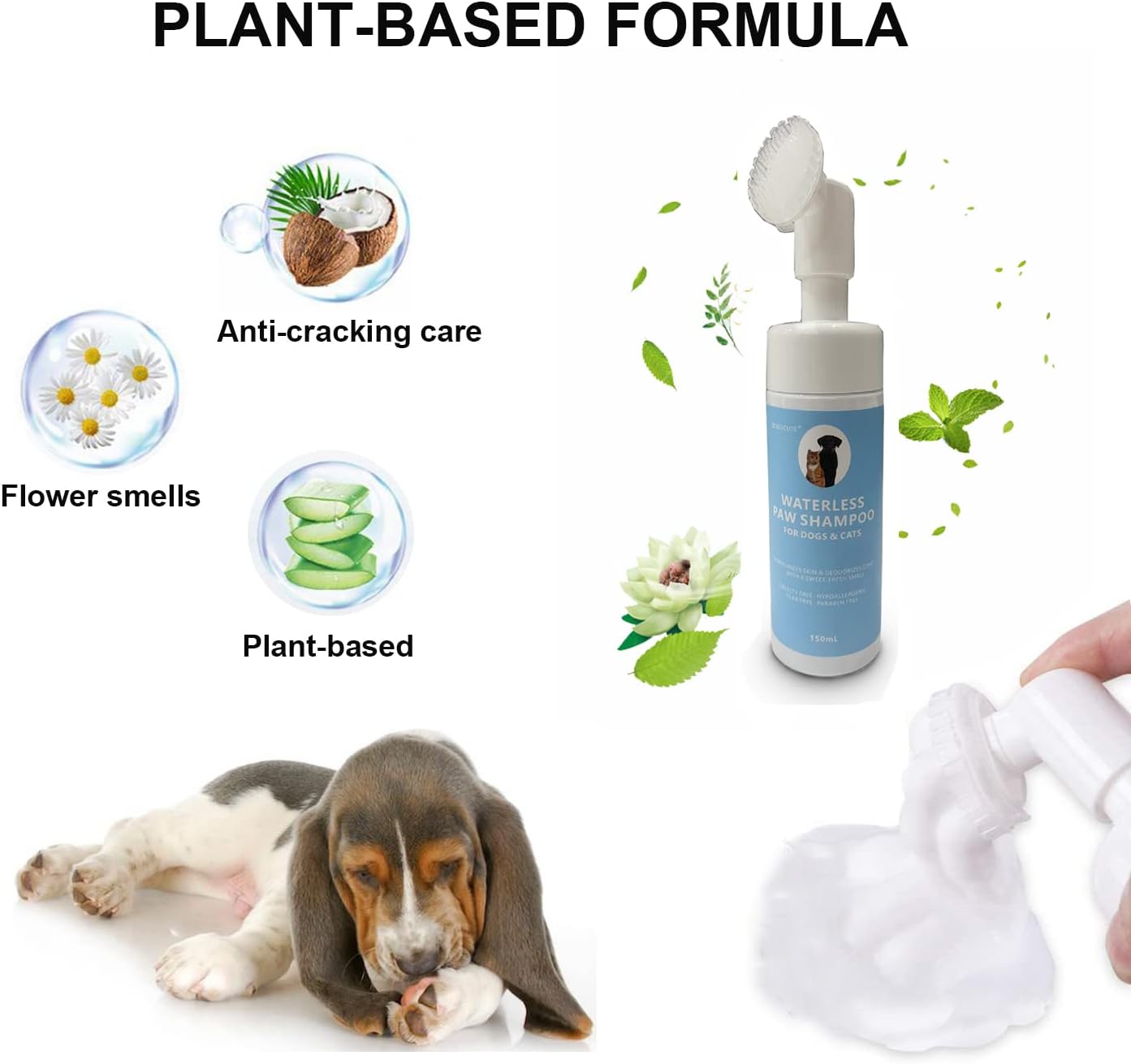 2 Pack Pet Paw Cleaner for Dogs & Cats, Waterless Foam with Silicone Scrubber, Dogs Cats Feet Paw Cleaner