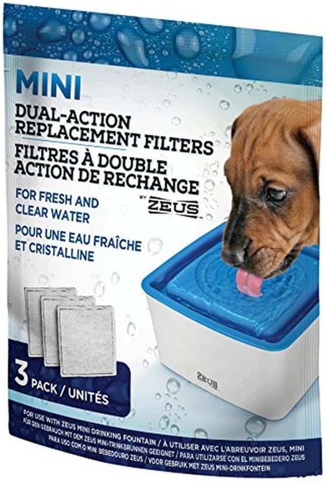 ZEUS Mini Fountain Dual-Action Replacement Filters for Elevated Dog Water Dispenser, 3 Pack
