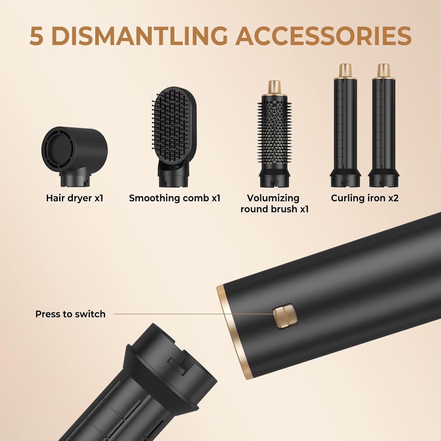 5 in 1 Hair Dryer Brush Set, Negative Ion Blow Dryer Brush Upgrade Hot Air Brush Air Styler Curling Wrap Air Curler, Curling Iron Hair Styling Tools As A Gift for Straight/Curl/Drying/Smoothing