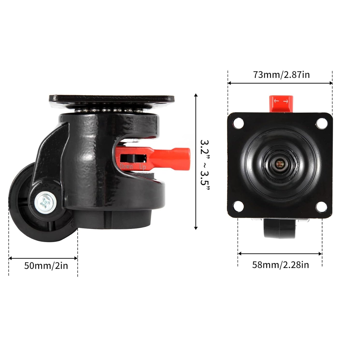 Nefish Heavy Duty Leveling Machine Casters 2200 LBS, Upgraded Ratchet Arm Design Leveling Retractable Castors Set of 4, Aluminum Base & Industrial Grade Rubber Workbench Caster for Industrial, Machine