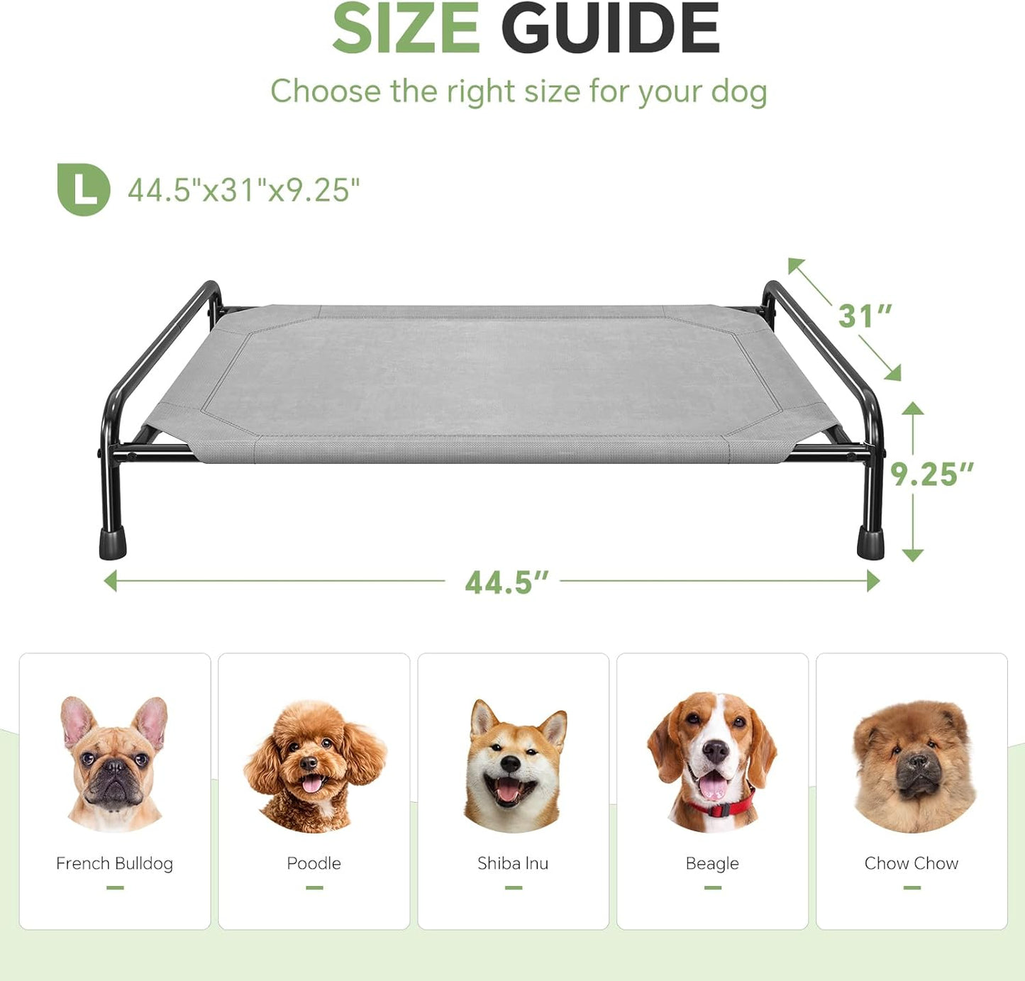 Cooling Breathable Elevated Dog Bed with Metal Frame for Large Dogs, Grey