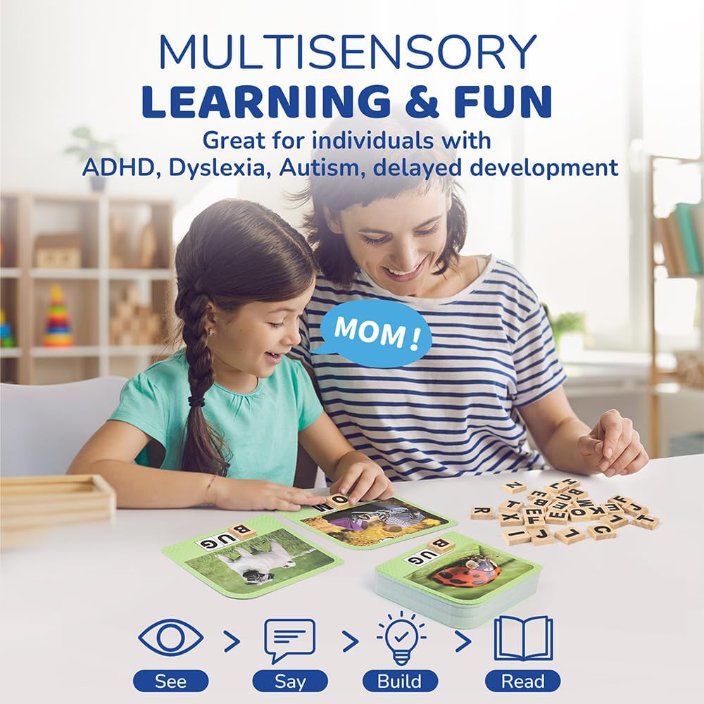 BenBen Spelling Games, 224 Flashcards, 208 Wood Letter Tiles, 1-4 Players, Learning Games for Kids 4-8, Educational Toys for Kindergarten 1st 2nd Grade, Preschool Classroom Must Haves