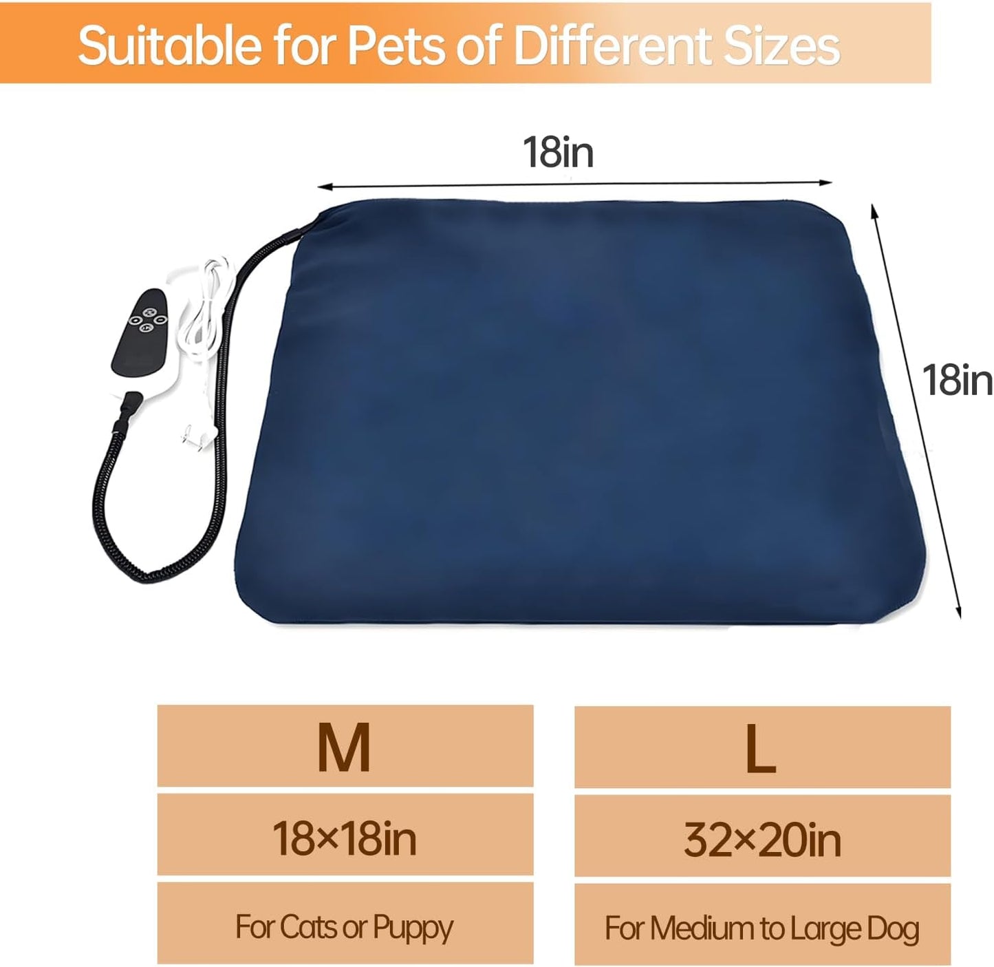 Pet Heating Pad, Electric Dog Cat Heating Pad with 6 Adjustable Temperature & 5 Timers, Indoor Warming Heated Mat Pad with Removable Cover & Chew Resistant Cord (L: 32"x 20")