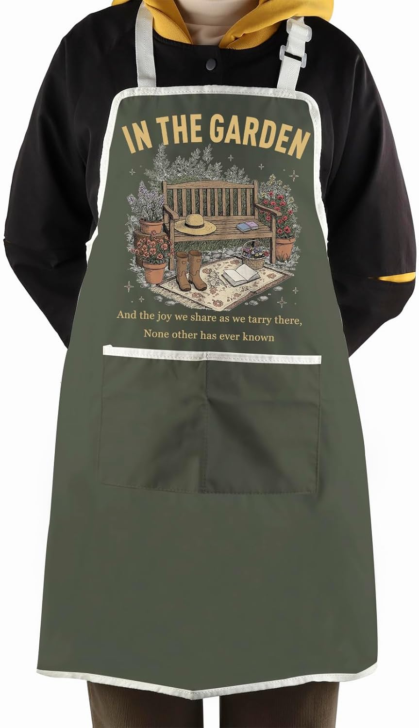 WCGXKO In the Garden Kitchen Apron Vintage Christian Hymn Gift Faith Base Gift for Plant Lover