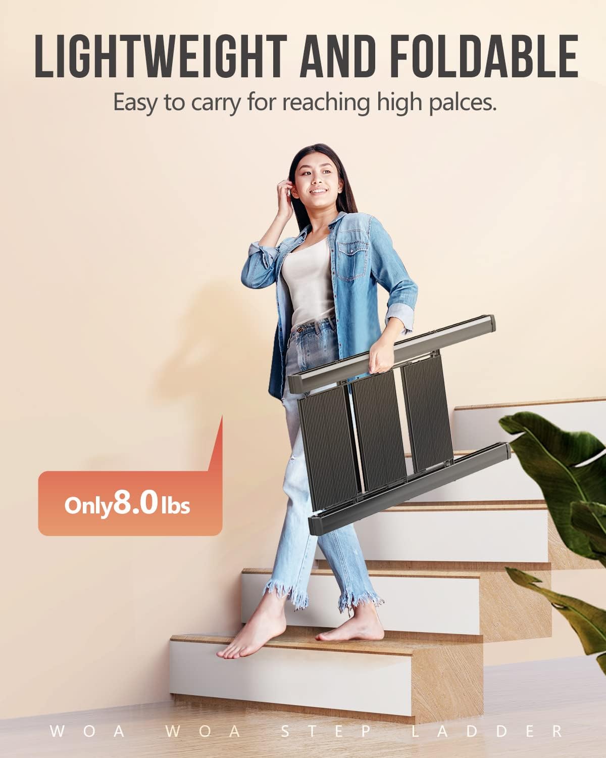 WOA WOA 3 Step Ladder, Foldable Step Stool, Lightweight Ladder for Home Kitchen Closet, Anti-Slip Aluminum Pedals, Ease of Folding, Portable, 300lbs Capacity - Black