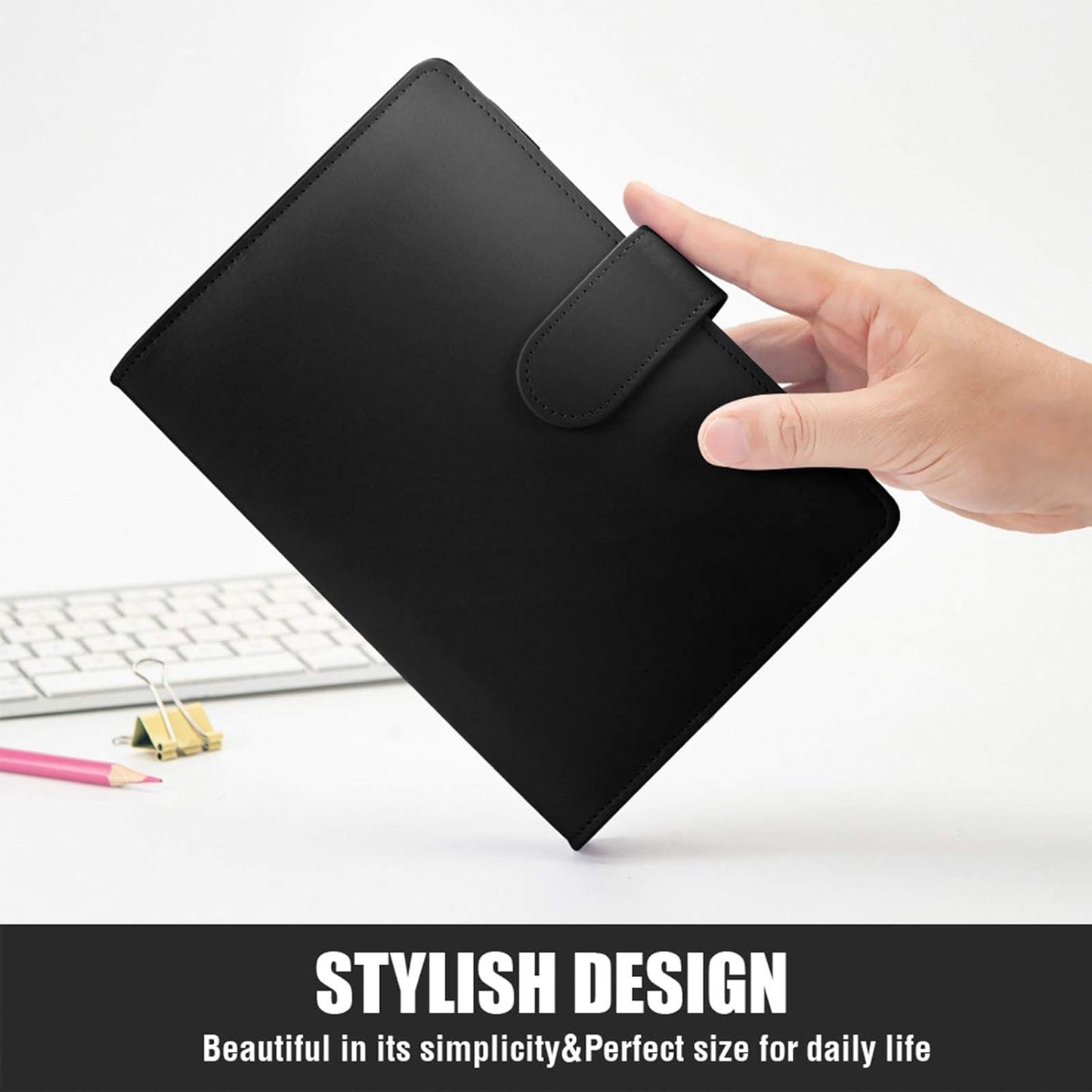Sooez A5 Binder 6 Ring, Refillable Notebook Planner Cover, Small Leather Organizer Empty Binder for Budget,Journal,Photocard Holder,Recipe Book, Aesthetic Loose Leaf Binder with Magnetic Buckle