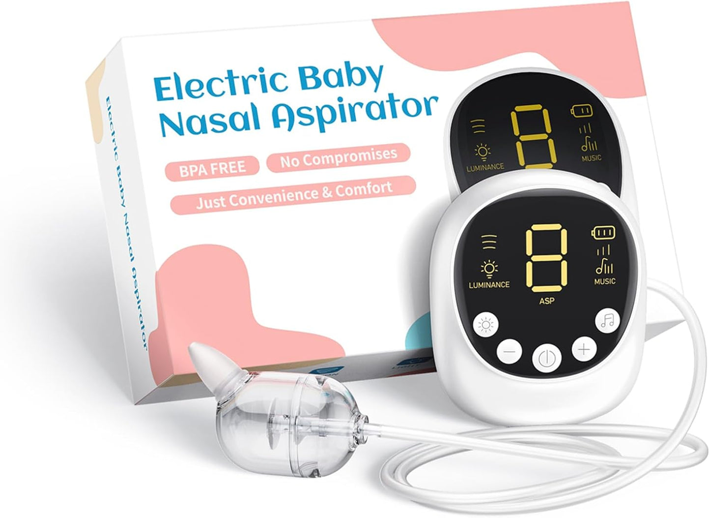 Electric Baby Nasal Aspirator - Hospital Grade Mucus Remover with 9 Suction Levels, USB-C Rechargeable, Night Light & Nursery Rhymes, BPA-Free Silicone Tips