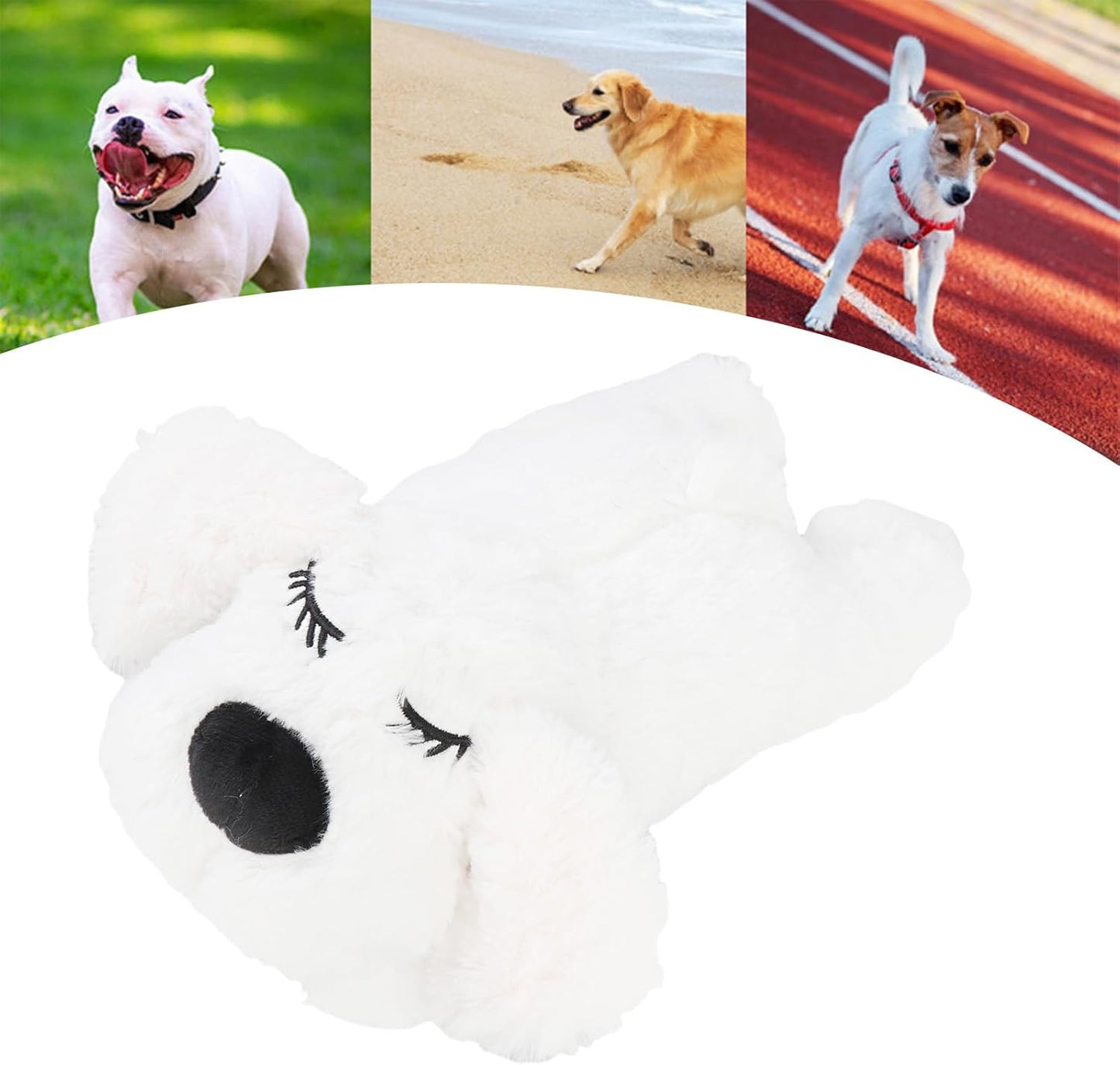 Puppy Toy with Heartbeat Stuffed Animal, Heartbeat Puppy for Dogs Pet Anxiety Relief Behavioral Sleep Aid Crate Kennel Training Cuddly Comfort Toy (White)