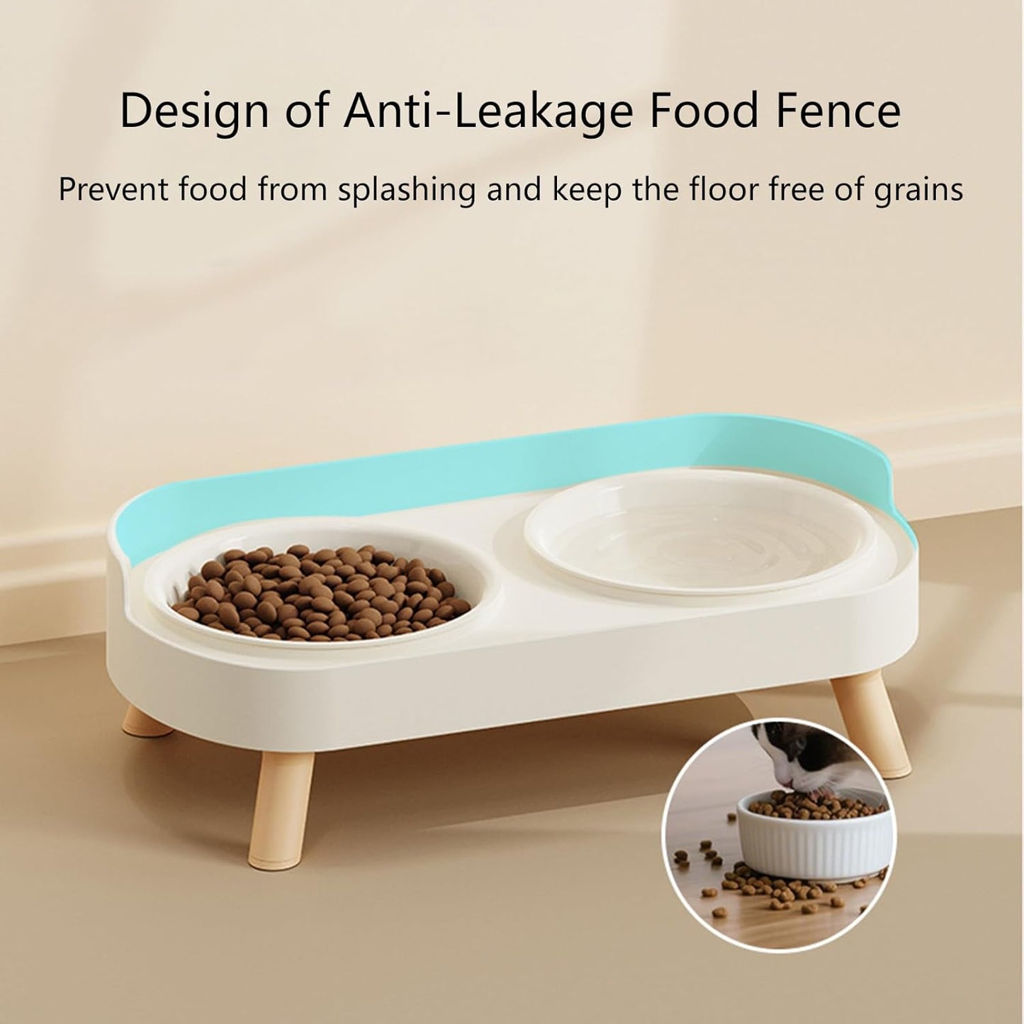 Spill Proof Raised Pet Feeders Double Dishes with Nonskid Rubber Feet for Dog Cats Water Food Bowl Container Kitchen Use Cats Water Food Bowl Set with Stand