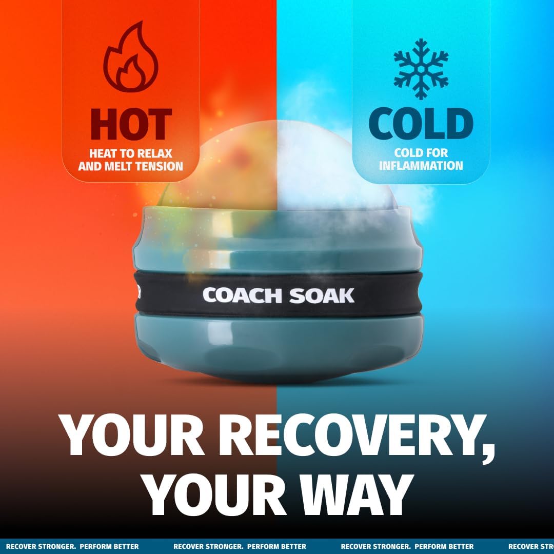 Coach Soak Massage Roller Ball – Dual Hot & Cold Stainless Steel CryoBall with Silicone Control Grip, Handheld Recovery Roller Glides Easily for Deep Tissue Massage – 2X Magnesium Cream Included