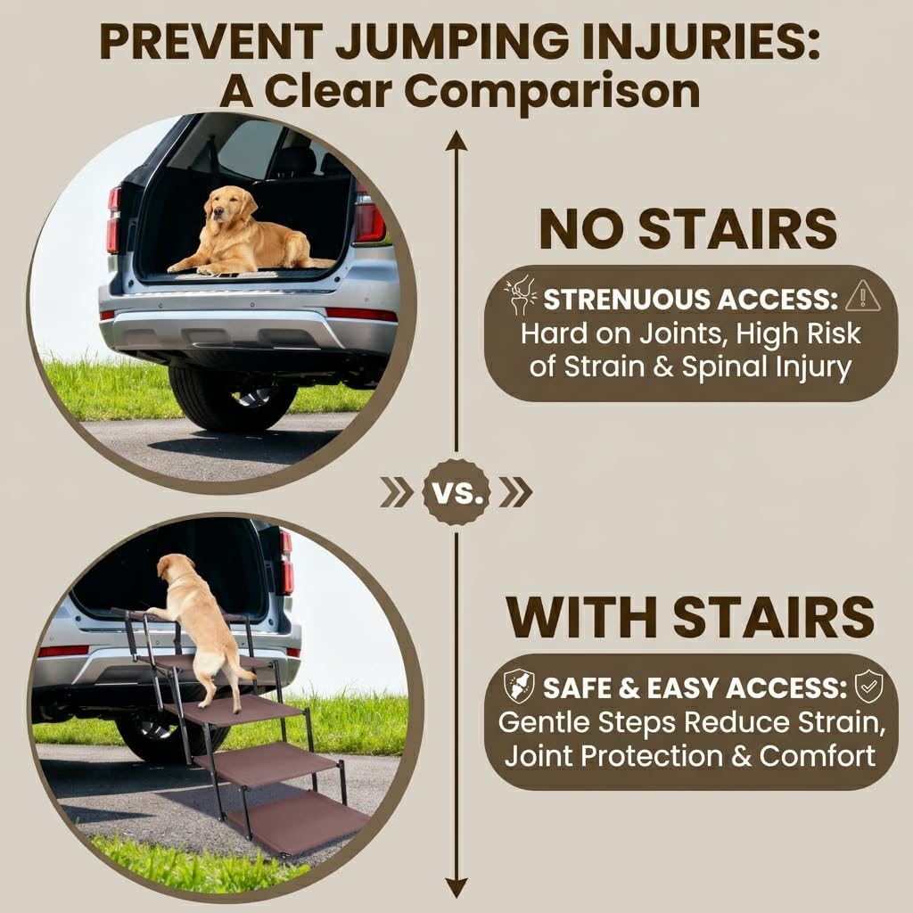 Dog Stairs for Car, 5 Steps Extra Wide Dog Ramps for Large Dogs, Foldable Lightweight Pet Steps for High SUV Truck Bed Couch, Heavy Duty Anti-Scratch Climbing Ladder, 110lbs Capacity