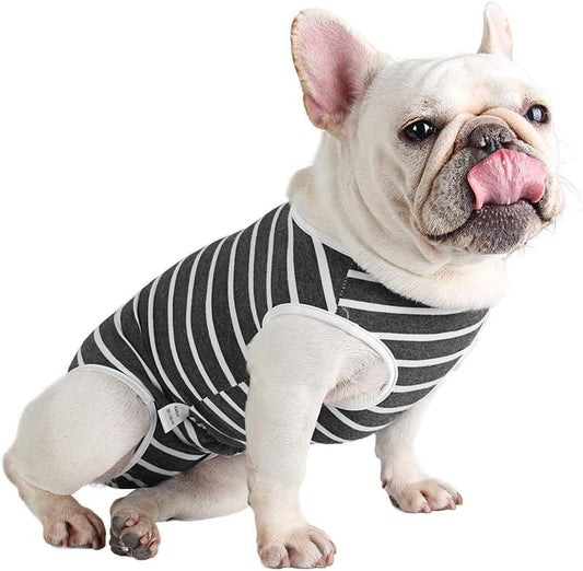 Etdane Dog Diapers Sanitary Panties Physiological Period Shirts Surgical Recovery Suits for Male and Female Dogs White Stripe Small