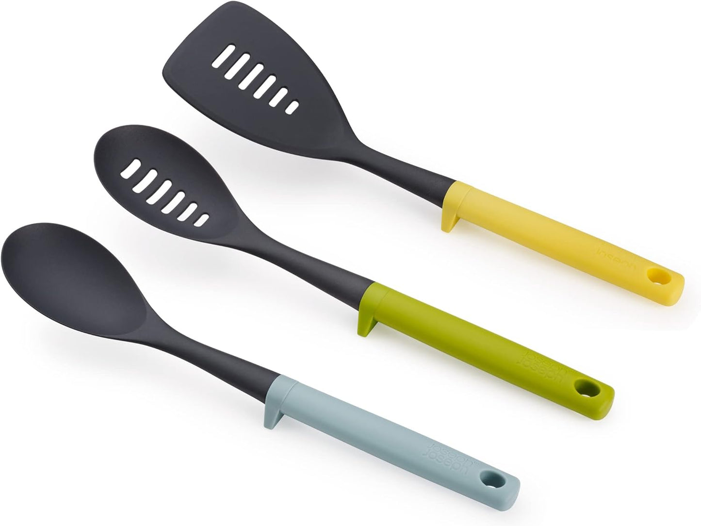 Joseph Joseph Duo 3-Piece Utensil Set with Integrated Tool Rests: Scratch-Free Use on Non-Stick Cookware, Includes Solid & Slotted Spoons and Turner, Heat-Resistant