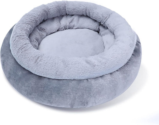 Dog Bed, Cat Beds for Indoor Cats Pet Bed for Puppy Extra Soft & Machine Washable Round Soft Plush Cat Beds Round Comfortable Warming Pet Bed,Gray,M