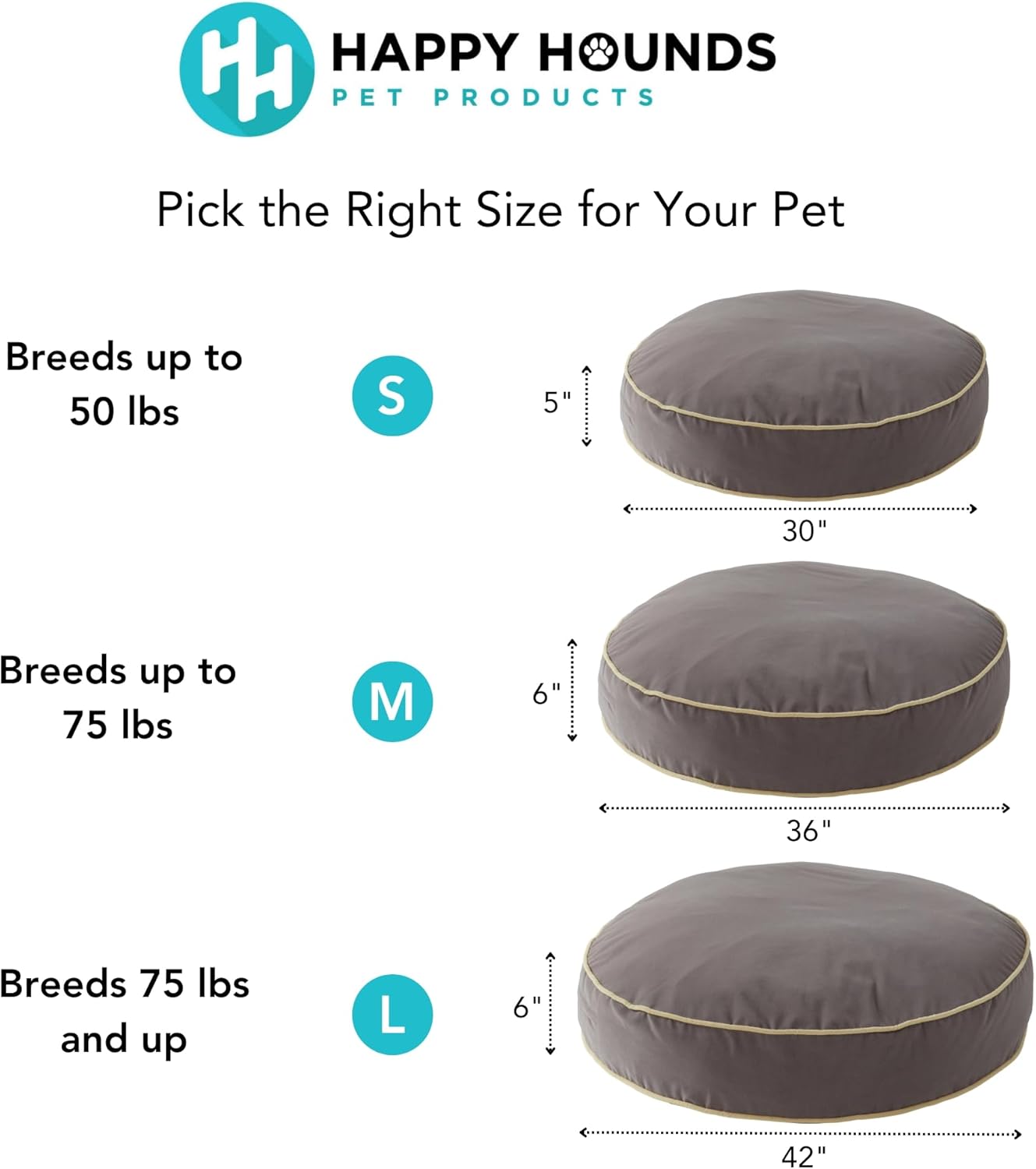 Happy Hounds Scout Round Reversible Pillow Dog Bed, Large (42" x 42"), Cobalt