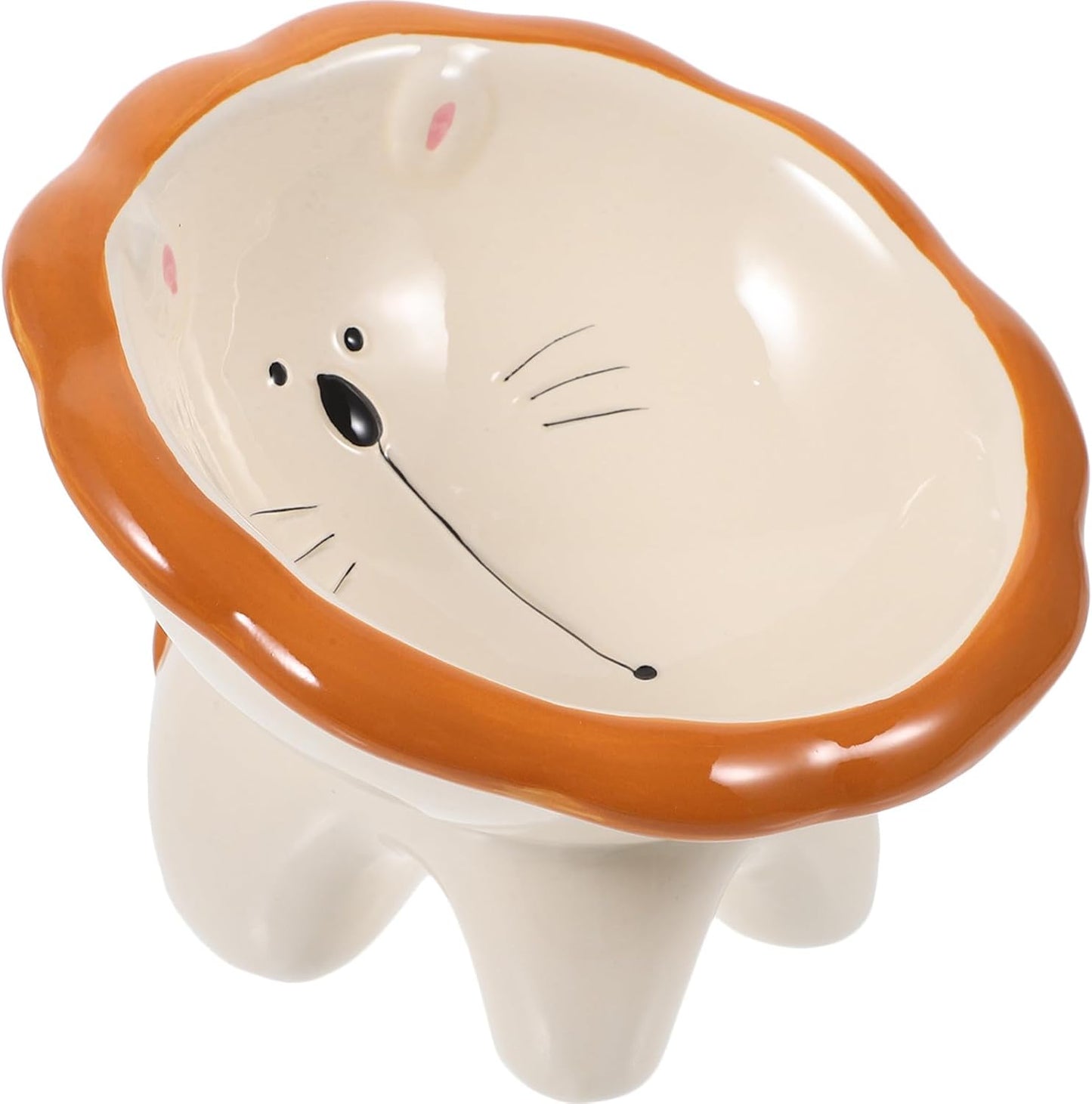 Milisten Ceramic Elevated Cat Feeding Bowl Tilted Raised Cat Water Bowl Brown Raised Food Dish Easy to Clean