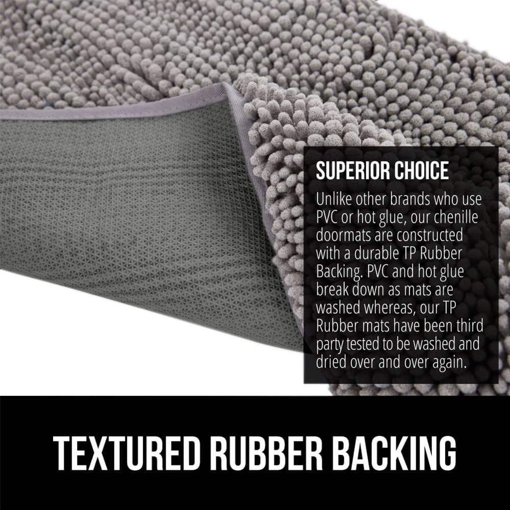 GORILLA GRIP SoakSTOPPER Dog Door Mat, Machine Washable Rug Absorbent Doormat Captures Moisture Mud Dirt, Quick Dry Soft Chenille Entryway Rugs Indoor Entrance Mats for Dog Paws, 24x17 Grey
