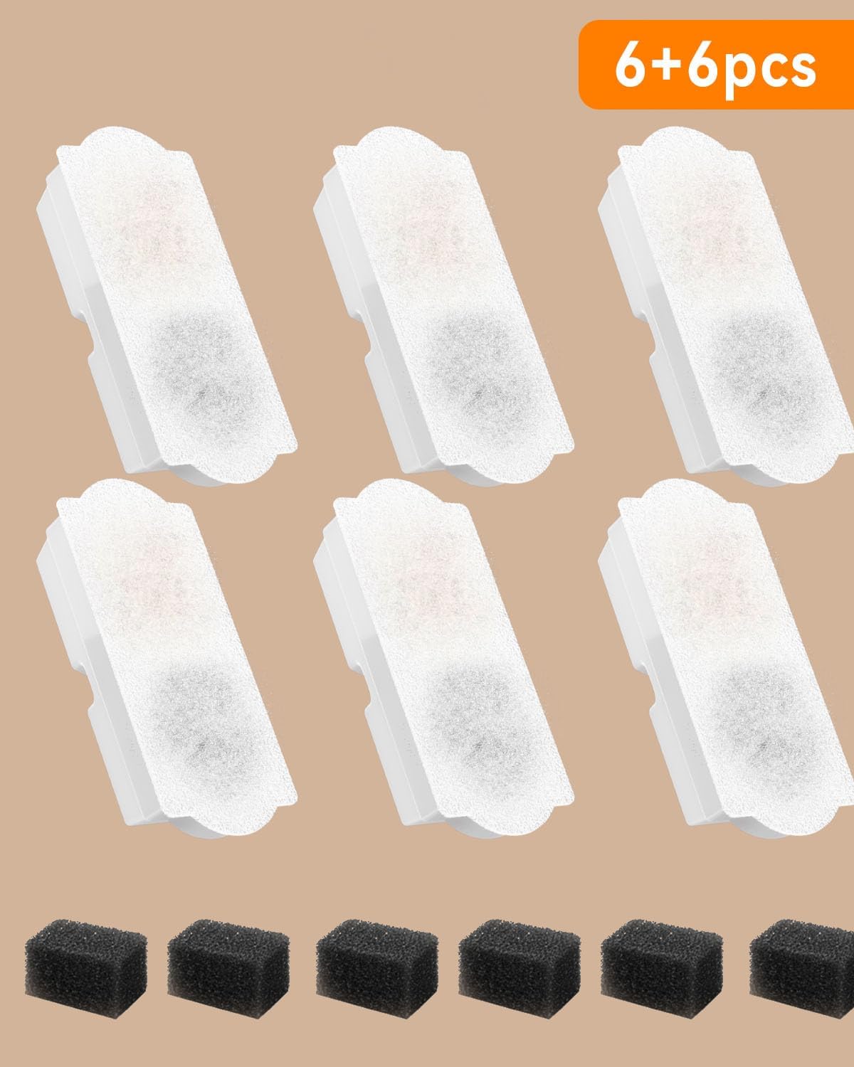 Ceramic Cat Water Fountain Filters 6pcs Carbon Filters + 6pcs Sponges