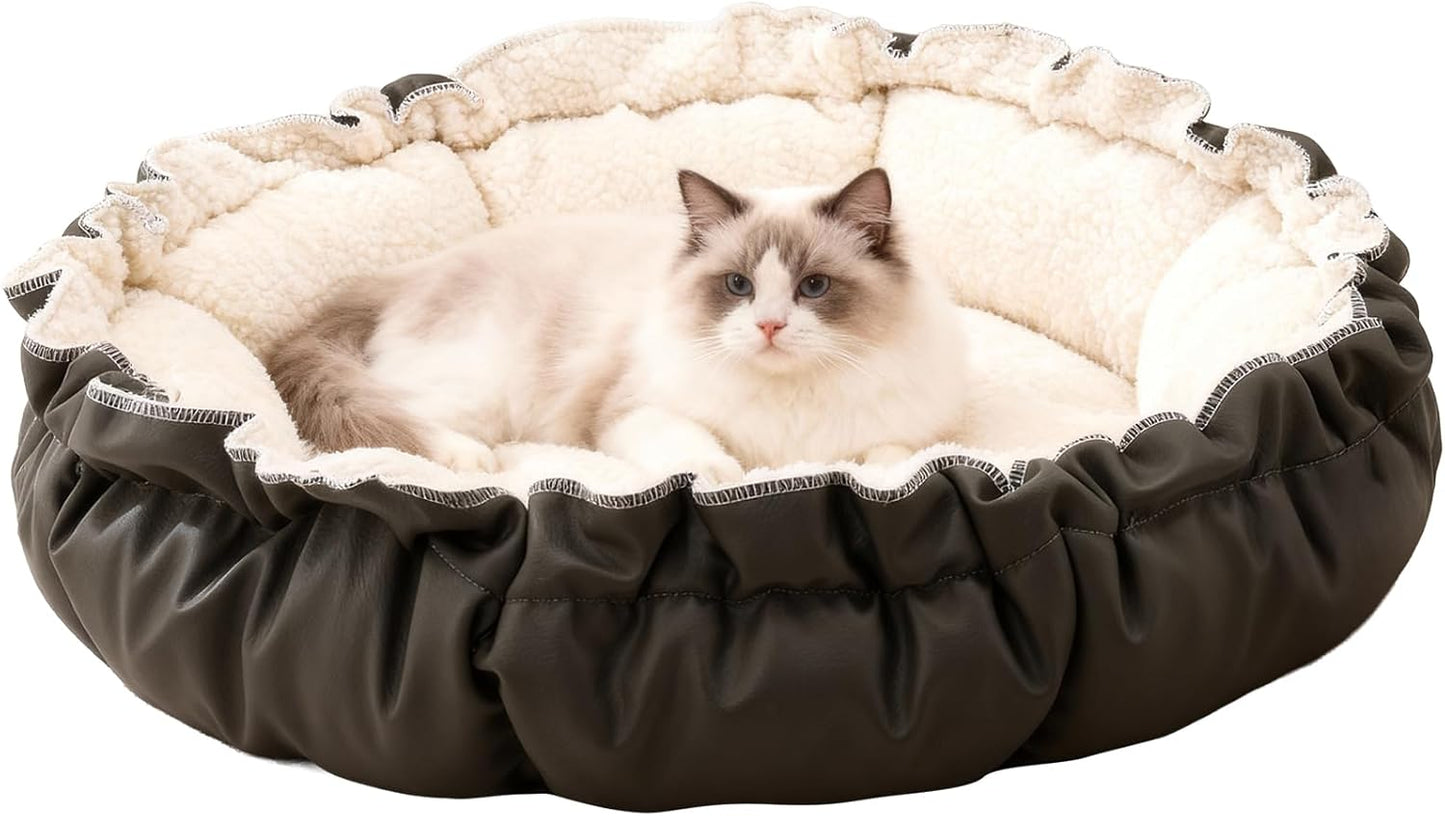 Cat Beds for Indoor Cats,Washable Round Pet Bed for Puppy and Kitty,Super Soft Durable Fabric Pet Beds, Washable Luxury Cat & Dog Bed 20.8inch