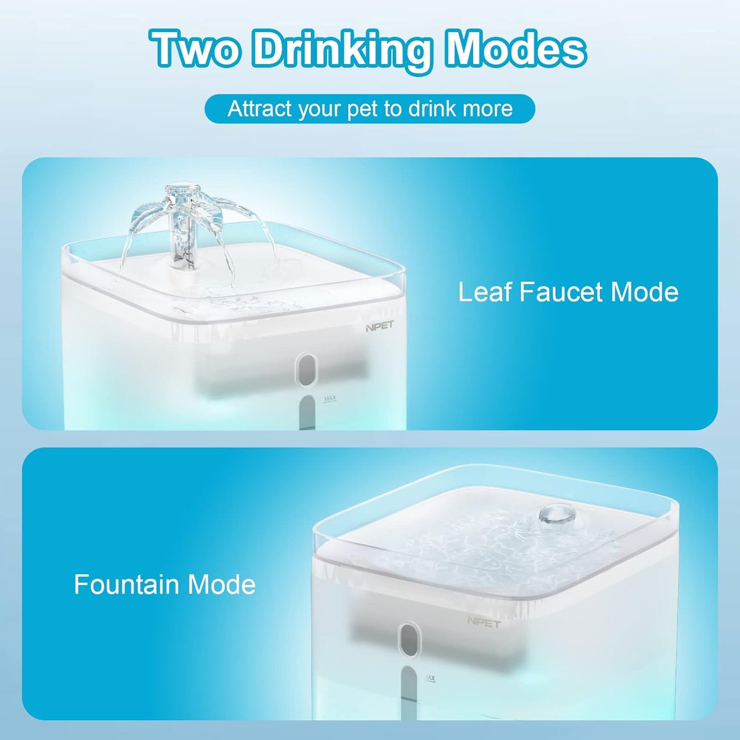 NPET Cat Water Fountain, 3L Automatic Pet Drinking Fountain Dog Water Dispenser with Quadruple-Action Filter (Semi-White, with an Adapter)