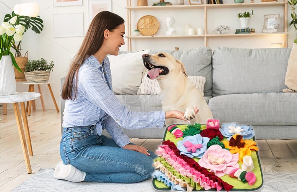 Snuffle Mat Dogs Pet Slow Feeding Mats Puppy Sniffing Pad,Cat Interactive Puzzle Toys for Small,Medium,Large Dogs,Encourages Natural Foraging Skills,Training,Stress Release (Leaf)