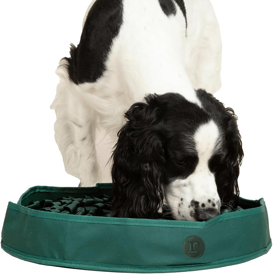 Reggie Stimulating Feeding Mat for Dogs, for Dog Calming Support, Reducing Speed Eating, and Mental Stimulation, 20" Large Diameter, Hunter Green