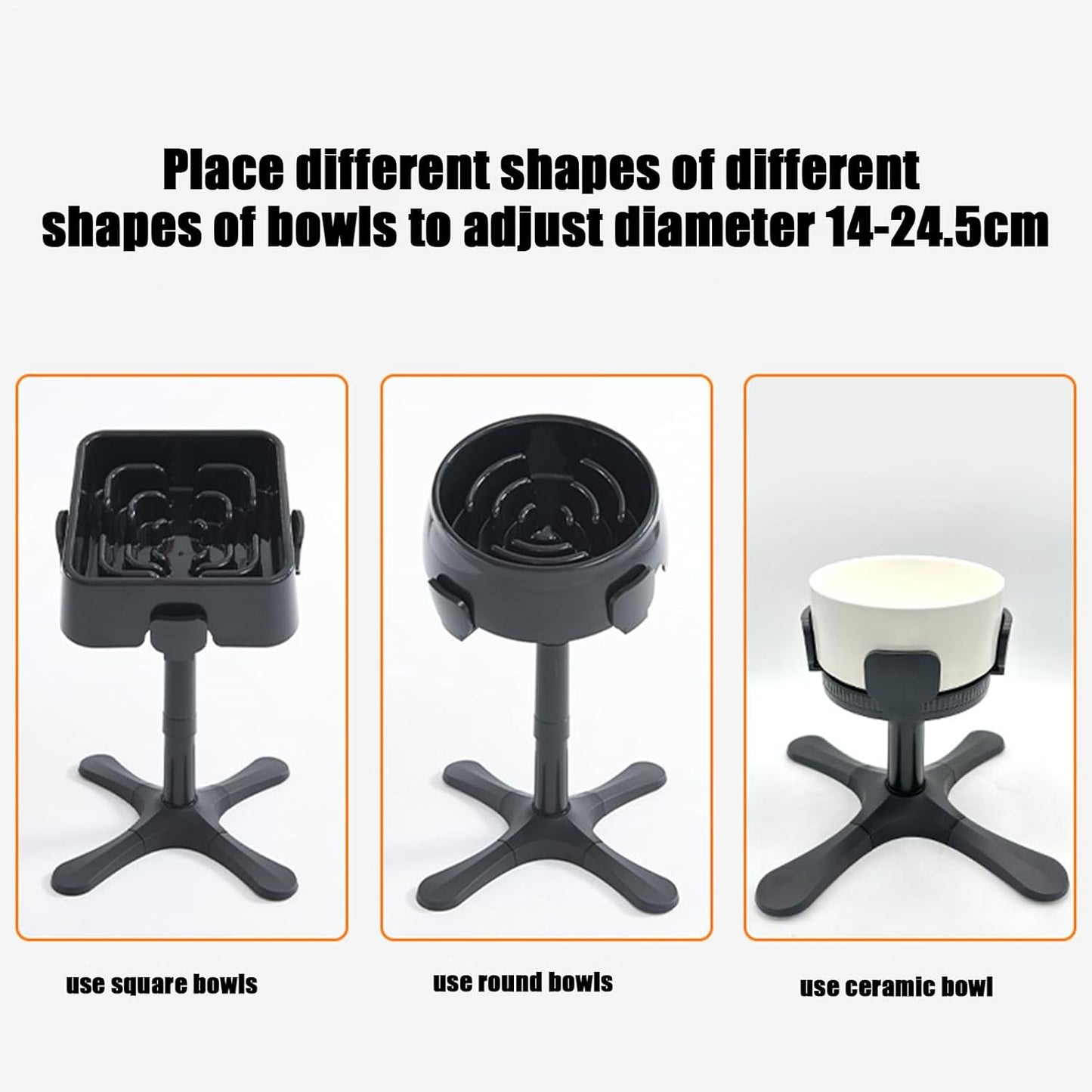 Dog Bowl Stand - Adjustable Single Feeding Raised, Prevent Tipping Large Medium Dogs, Backyard Living Room, Stainless Steel Height Extendable, Anti-Slip Stable Base, Modern Black Design Pet