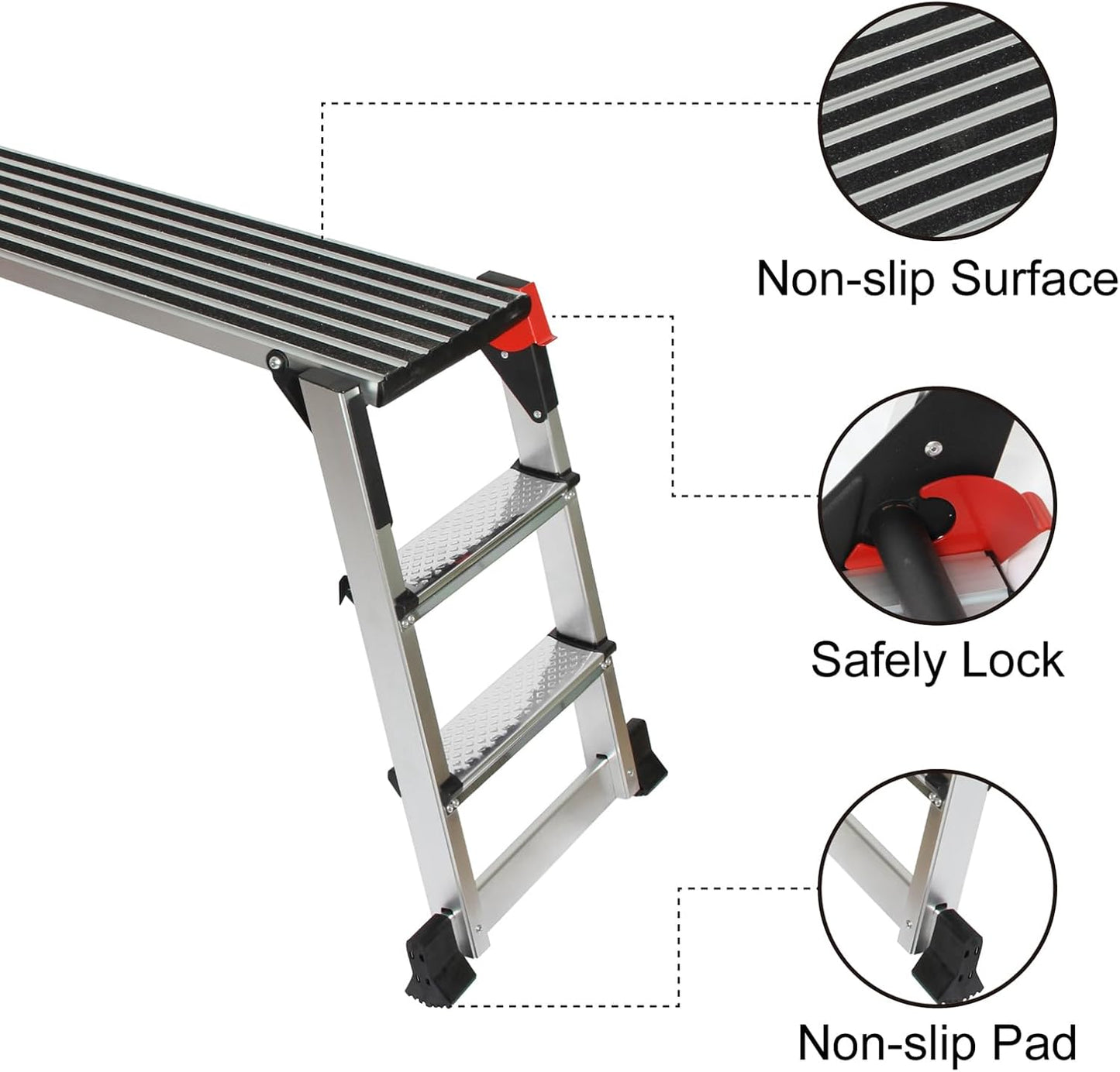LEADALLWAY Aluminum Work Platform 50"x12" 2 Step Ladder Folding Portable Work Bench with Non-Slip Mat Capacity 660 LBS Heavy Duty