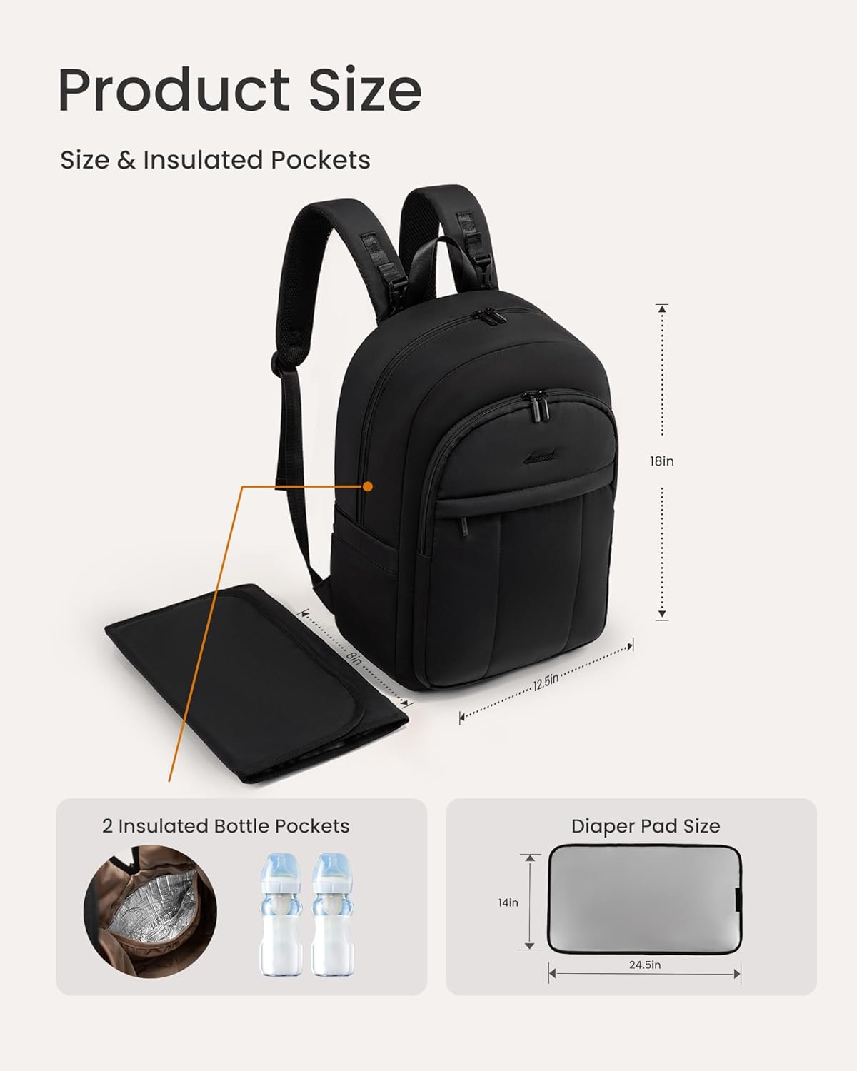 LOVEVOOK Diaper Bag Backpack, Large Puffy Baby Bag with Changing Pad Insulated Pockets Stroller Straps, Waterproof Diaper Backpacks for Mom Dad, Ivory